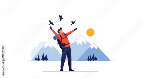 Reaching The Summit: A Hiker's Joyful Moment of Freedom In Nature's Embrace