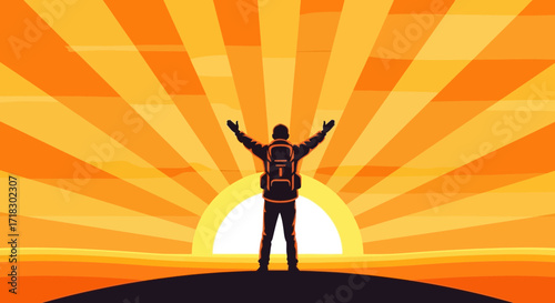 Reaching The Summit: Capturing Triumph And Adventure Against the Sun's Rays Silhouette