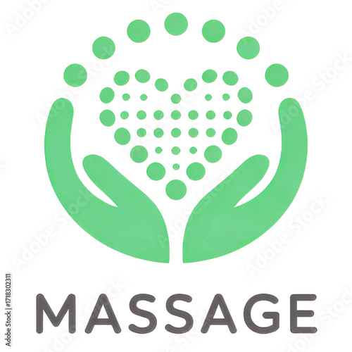 Relaxing massage therapy logo with gentle hands and heart, conveying care and wellness, perfect for spa or wellness center branding with a modern touch