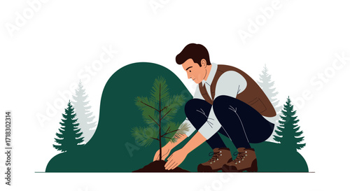 Person Planting Seedling Illustrating Environmental Stewardship and Land Conservation Practices