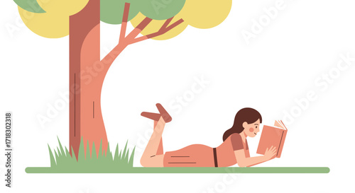 Reading Book Beneath Tree Silhouette Resting, Reading And Enjoying Time in Nature