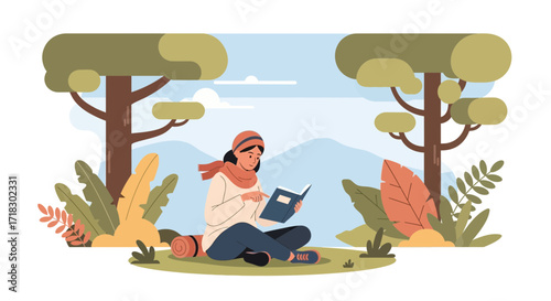 Reading Outdoors: A Tranquil Moment of Leisure Amidst Nature's Embrace