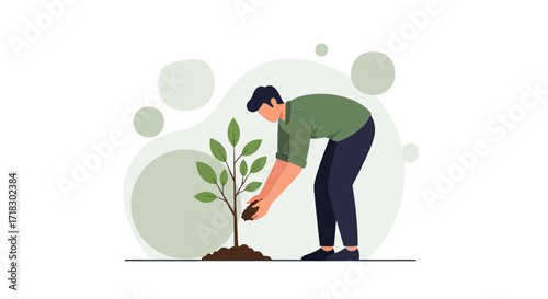 Person Planting Tree Illustrative Art For Environmental Friendly Concepts and Sustainable Concepts
