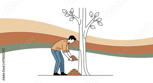 Person Planting Tree With Fertilized Soil And Giving New Hopes In Spring Season
