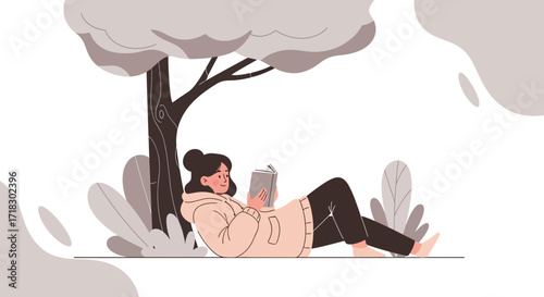 Reading Under The Shade Of A Tree: A Quiet Moment In Illustration Art