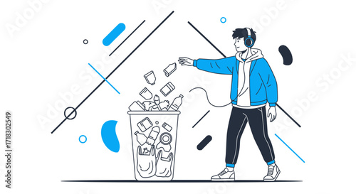 Recycling Enthusiast: Illustrative Depiction of Environmental Responsibility and Resource Management