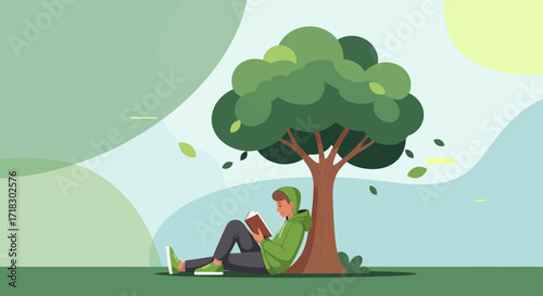 Person Reading Book Beneath Shade Of Tree On A Relaxing Sunny Afternoon
