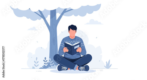 Person Reading Book Enjoying Serenity Underneath Tree During Relaxing Moment
