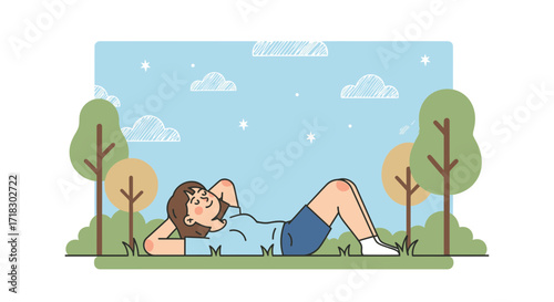 Relaxation And Recreation In Nature, Peaceful Moment And Gentle Exercise