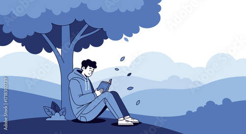 Person Reading Underneath a Tree Enjoying a Book in a Peaceful Outdoor Setting