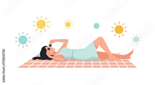 Relaxation Under Sun Relaxing On A Blanket During The Ideal Day Of Summer Weather