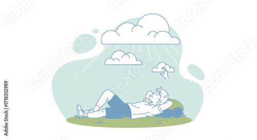 Person Relaxing Under a Cloud with Sunshine Representing Serenity and Peace of Mind
