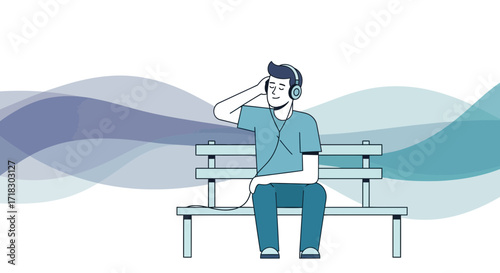 Relaxed Soul Enjoys Tunes in Serenity, Embracing Peaceful Vibrations on the Bench