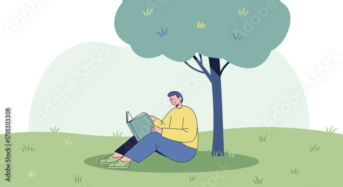 Person Underneath Green Tree Reading Book Enjoying Peaceful Moment Outdoors