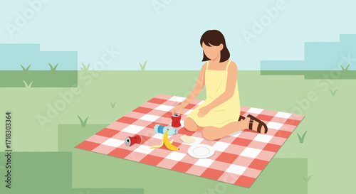 Relaxing Afternoon Picnic: Enjoying Food And Drinks During A Sunny Day Outside