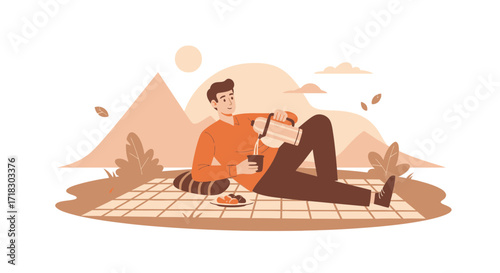 Relaxing At Park With Tea, Perfect For Leisure Time, Relaxation, And Peaceful Moments
