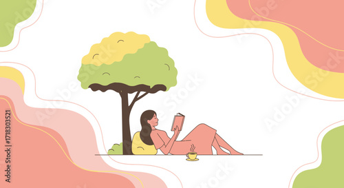 Relaxing Moment Under A Tree With Coffee Enjoying A Peaceful Reading Session