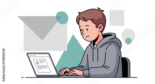Person Working On Contemporary Digital Device And Examining Information With Focused Attention