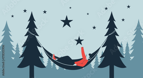 Relaxing Under The Sky, Admiring Stars While Lounging In A Hammock At Night