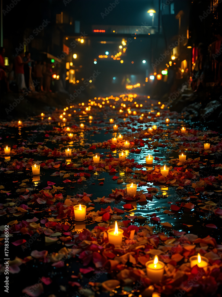 Obraz premium Festival of Lights with Candles on Water