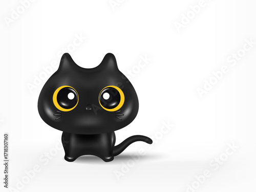 3D cute Halloween black cat cartoon character, trick or treat party, october holiday, 3d rendering.