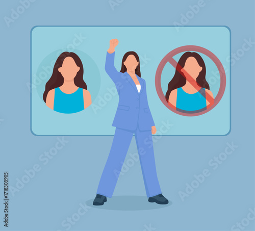 Empowered woman standing strong, rejecting limits, symbolizing confidence, advocacy, and the power of choice