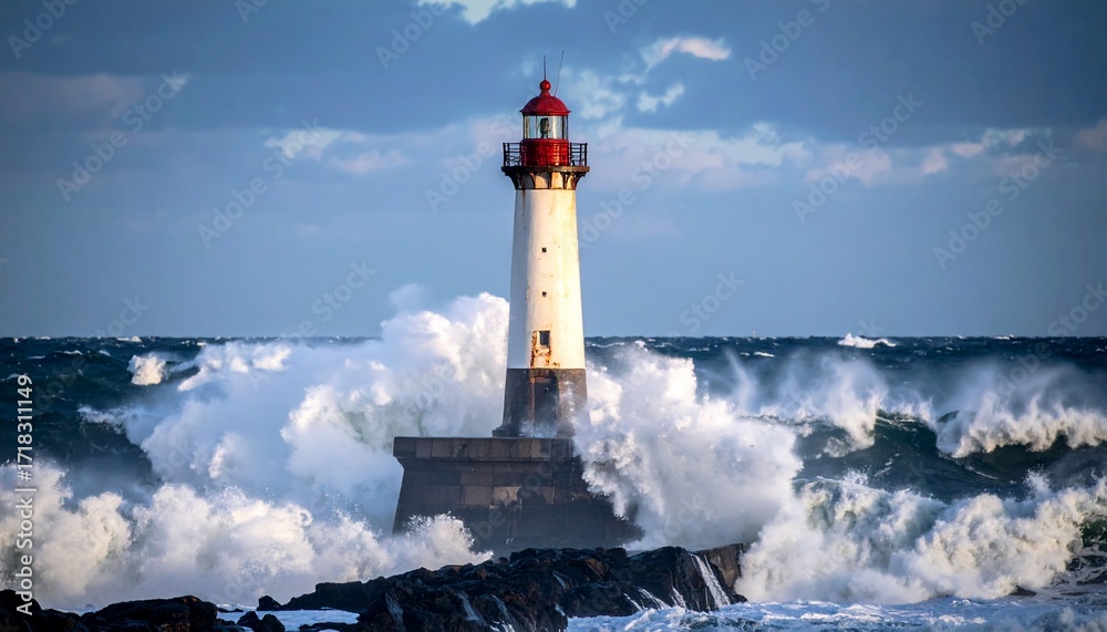 Obraz premium Lighthouse Against the Storm: A Majestic Seascape