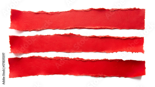 Three strips of vibrant red torn paper, isolated on transparent background, offering a textured and dynamic element for creative projects and designs Free Download Three strips of vibrant red torn paper, isolated on transparent background, offering a textured and dynamic element for creative projects and designs - GFXLoad