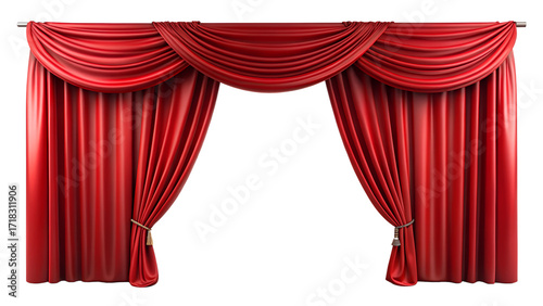 Opulent red stage curtains with swag isolated on transparent background add a touch of sophistication and grandeur to any theatrical production