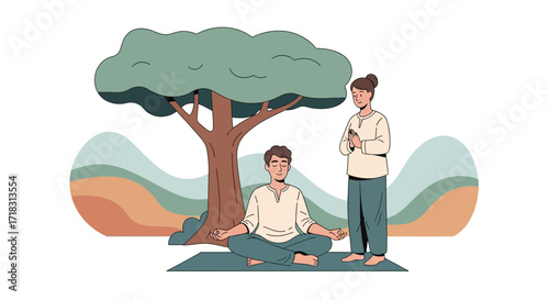 Tranquil Meditation Under the Tree: A Moment of Peace and Well-being