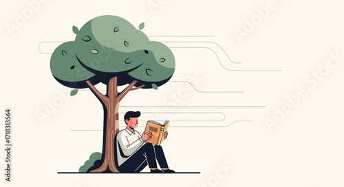 Tranquil Reader Under Tree: Embracing Knowledge and Serenity in Nature's Embrace