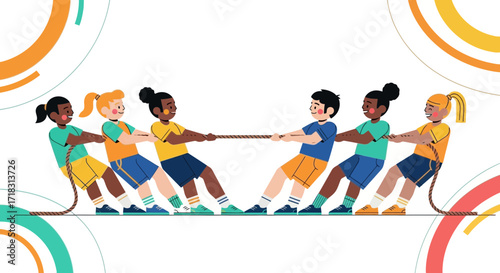Tug Of War Illustration: Children Engaging In A Sporting Competition Depiction