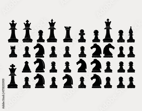 Chess pieces vector image Minimal design chess pieces isolated on white background.