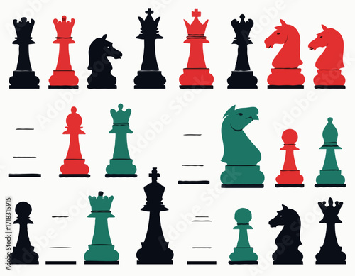 Chess pieces vector image Minimal design chess pieces isolated on white background.