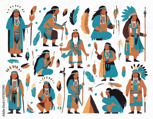 Old Native American Man Images vector isolated on white background.