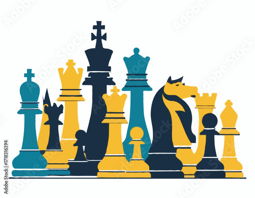 Chess pieces vector image Minimal design chess pieces isolated on white background.