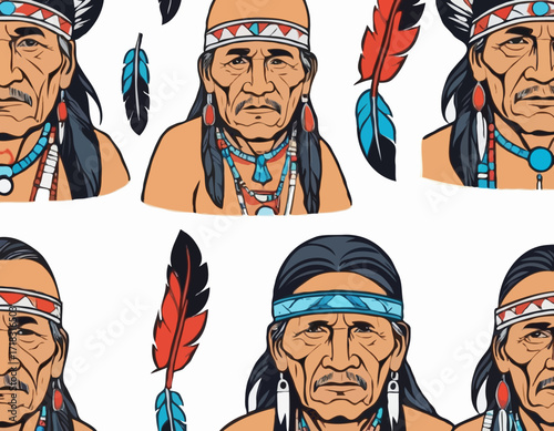 Old Native American Man Images vector isolated on white background.