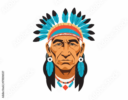 Old Native American Man Images vector isolated on white background.