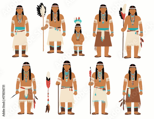Old Native American Man Images vector isolated on white background.