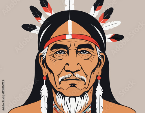 Old Native American Man Images vector isolated on white background.