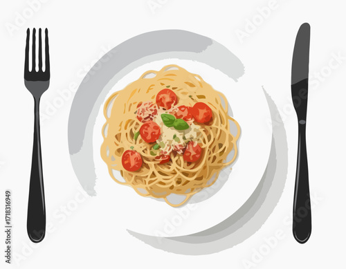 Spaghetti Plate Fork image vector isolated on white background.