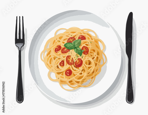 Spaghetti Plate Fork image vector isolated on white background.