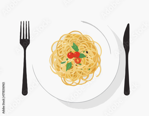 Spaghetti Plate Fork image vector isolated on white background.