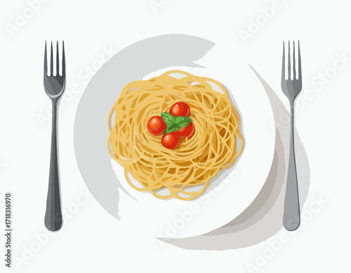 Spaghetti Plate Fork image vector isolated on white background.