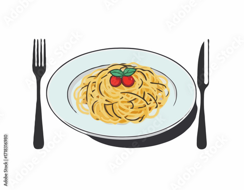 Spaghetti Plate Fork image vector isolated on white background.