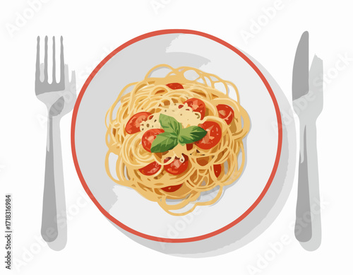 Spaghetti Plate Fork image vector isolated on white background.