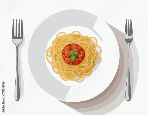 Spaghetti Plate Fork image vector isolated on white background.