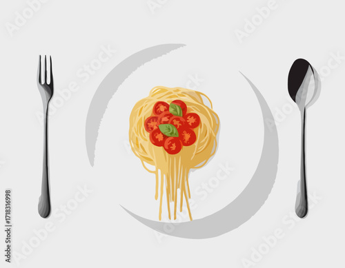 Spaghetti Plate Fork image vector isolated on white background.