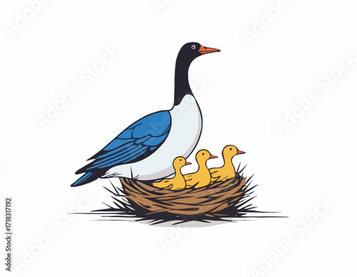 Mother Goose Protecting Young Nest Image vector isolated on white background.