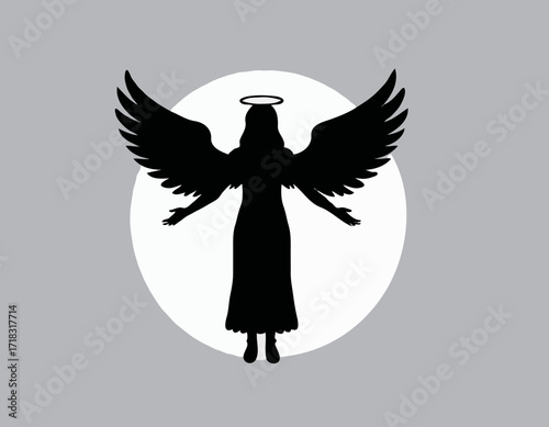 Silhouette Guardian Angel illustration Images Vector isolated on white background.